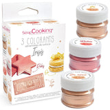 Scrapcooking - Sada 3 kovových potravinářských barviv - Potravinářské barvivo: zlaté, růžové zlato a rubínové - Jedlé potravinářské barvivo na pečení, dorty, sušenky, dorty, čokoláda - 4019