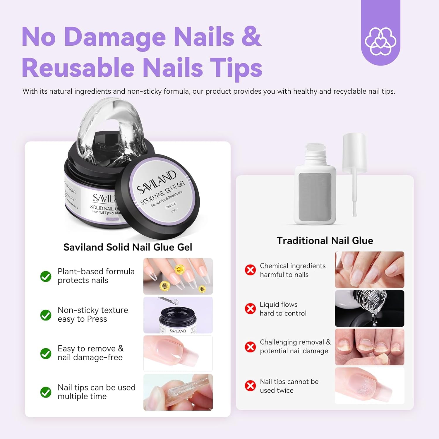 SAVILAND Fester Nagelkleber Gel: 30-Tage Lang Anhaltender Silnější Nagelkleber Für Press on Nails Falsche Nagelspitzen 15Ml U V Nagelkleber 3D Gel-Nagelkunst-Kleber Für Verwendung Im Salon Zu Hause