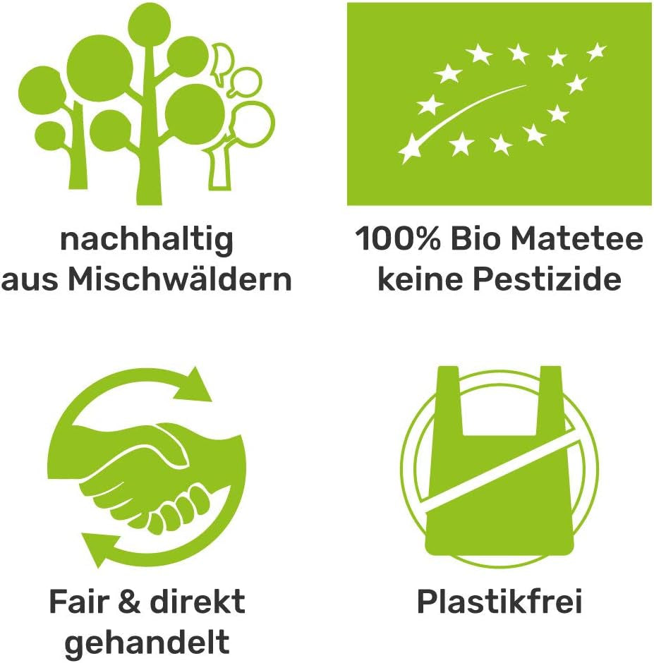 Bio čajová sada Mate ● 3 sortimenty Mate + 2 dvoustěnné šálky Mate z nerezové oceli + 2 bombillas + Návod na vaření (černý)