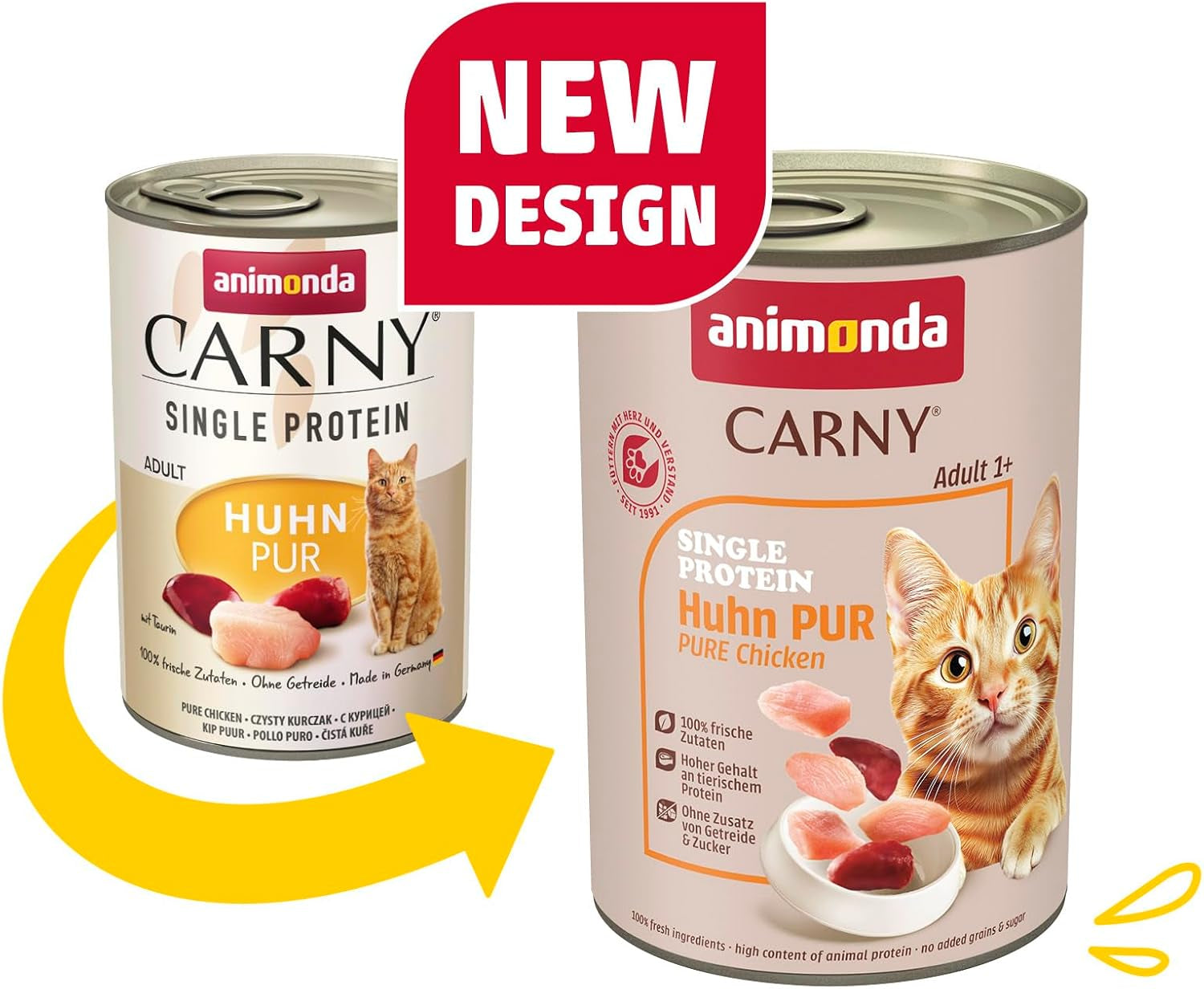 animonda Carny Adult Single Protein Pure Chicken (6 x 400 g), vlhké krmivo pro dospělé kočky s jediným zdrojem bílkovin, vlhké krmivo pro dospělé kočky, bez obilovin a cukru