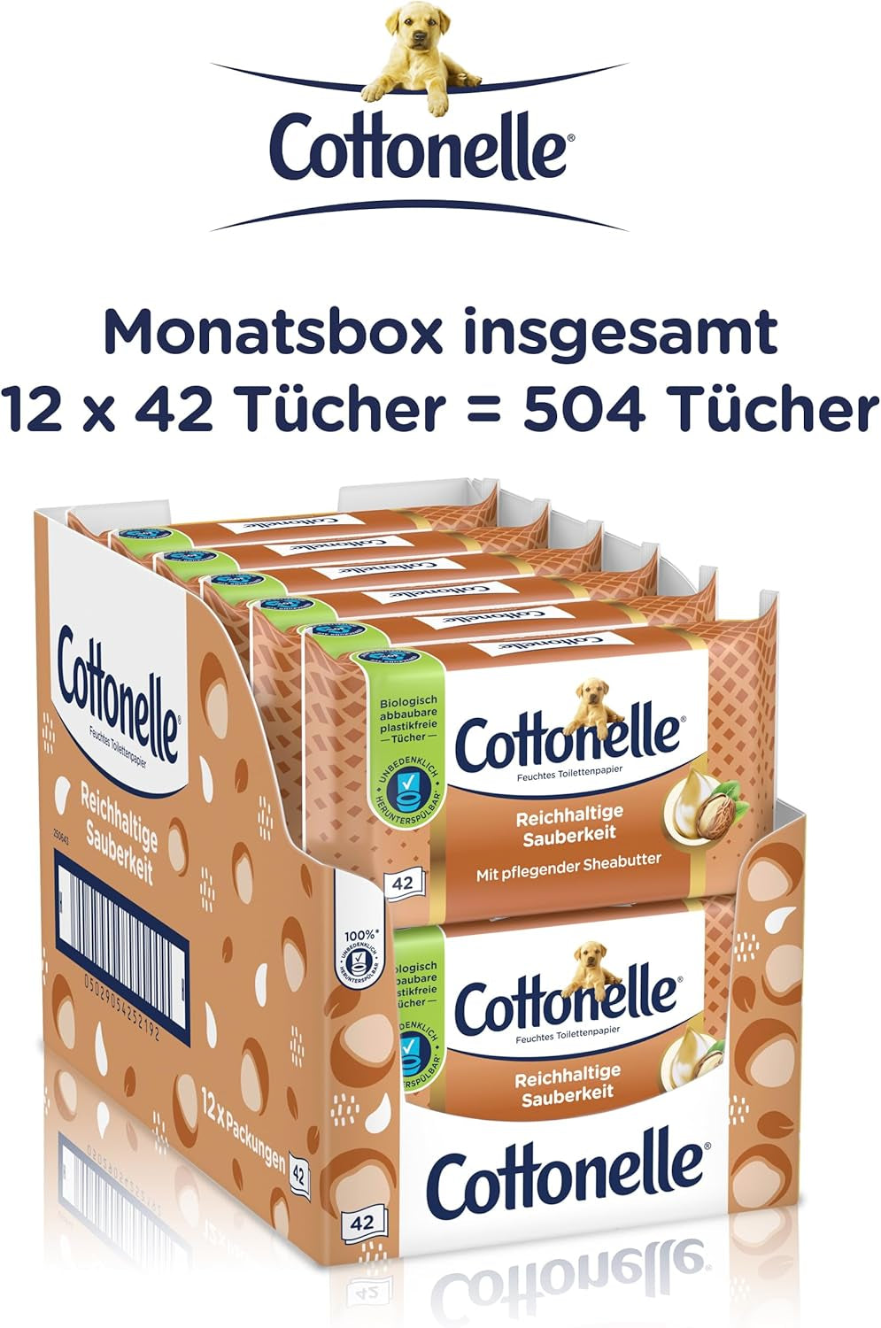 Vlhčené ubrousky, můj zážitek z lázní – kašmír a bambucké máslo, biologicky odbouratelné, bez plastů, znovu uzavíratelné, výhodné balení, 12 x 42 vlhčené ubrousky