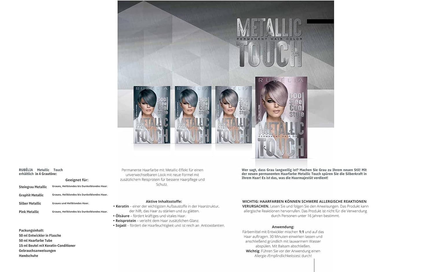 Metallic Touch permanentní barva na vlasy - Metallic Silver, 1 balení - 115 ml Barva na vlasy Naty Shop