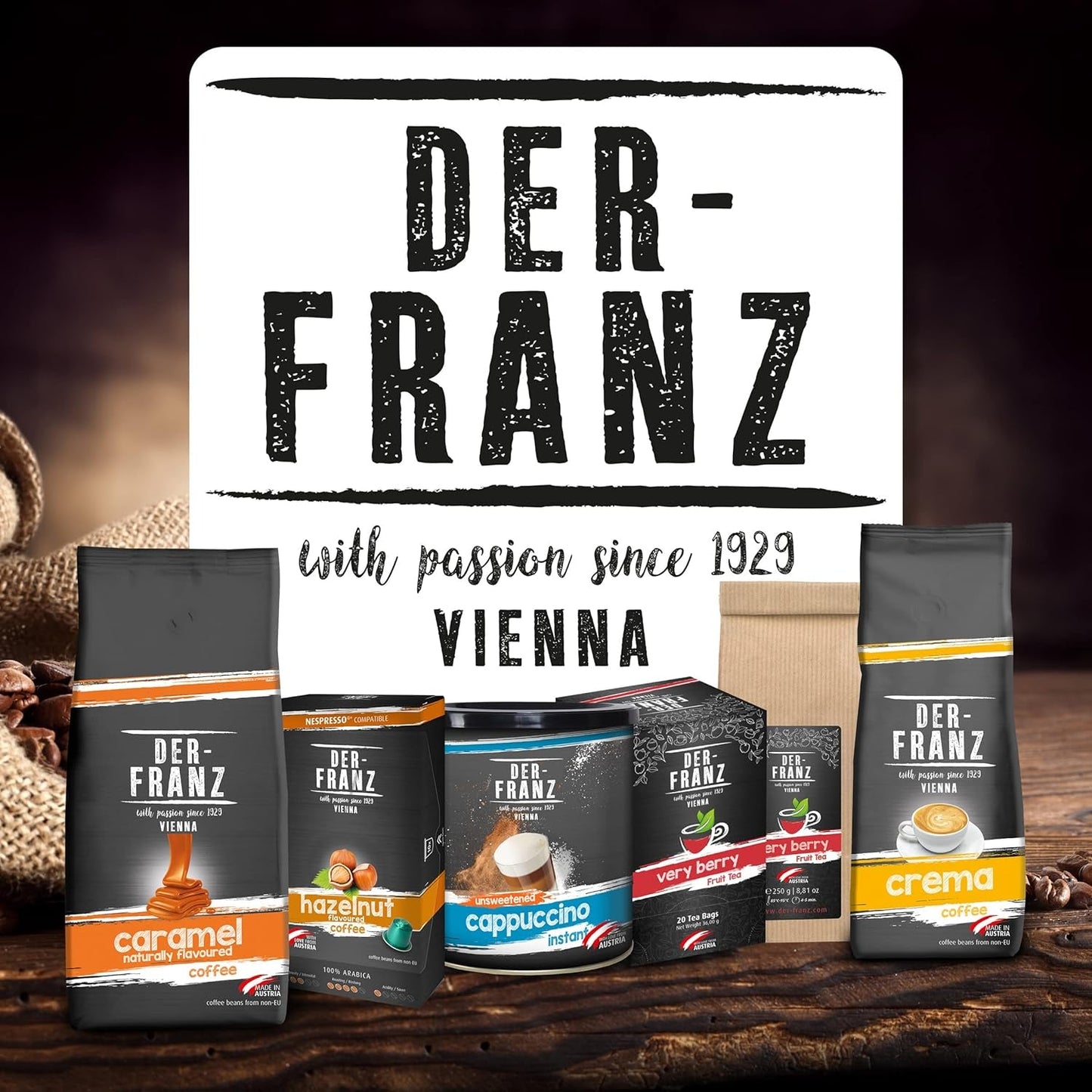 Káva Der-Franz Melange, Síla 3/5, 100% Arabica, celá kávová zrna, 4 x 1000 g