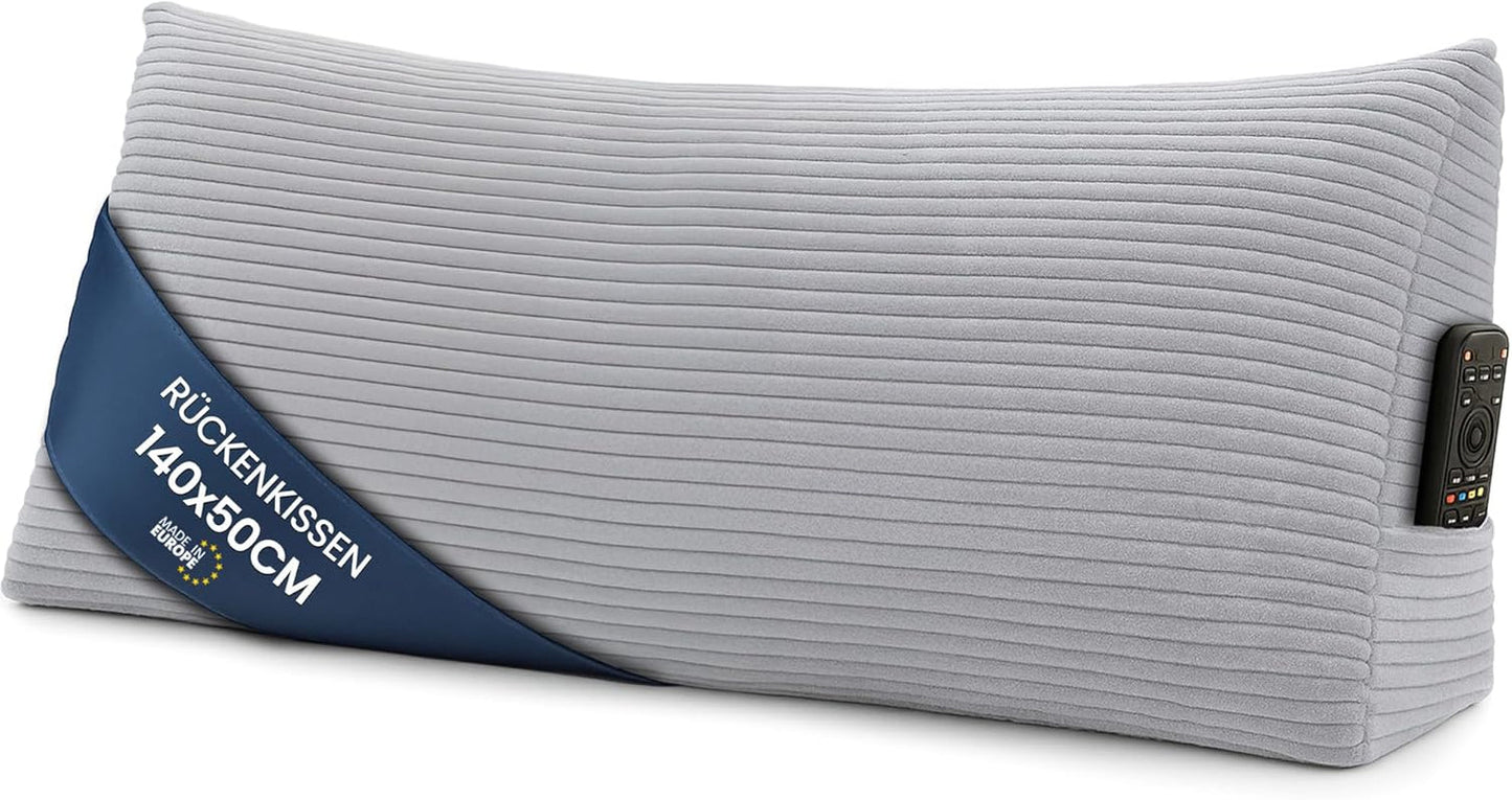 Péřový polštář, zádový polštář, sametový polštář, šířka 70 cm - polštář na čtení na postel, pohovku a pohovku, velký polštář na pohovku, nástěnný polštář, polštář na pohovku, polštář na čtení, podpěra zad, světle šedá
