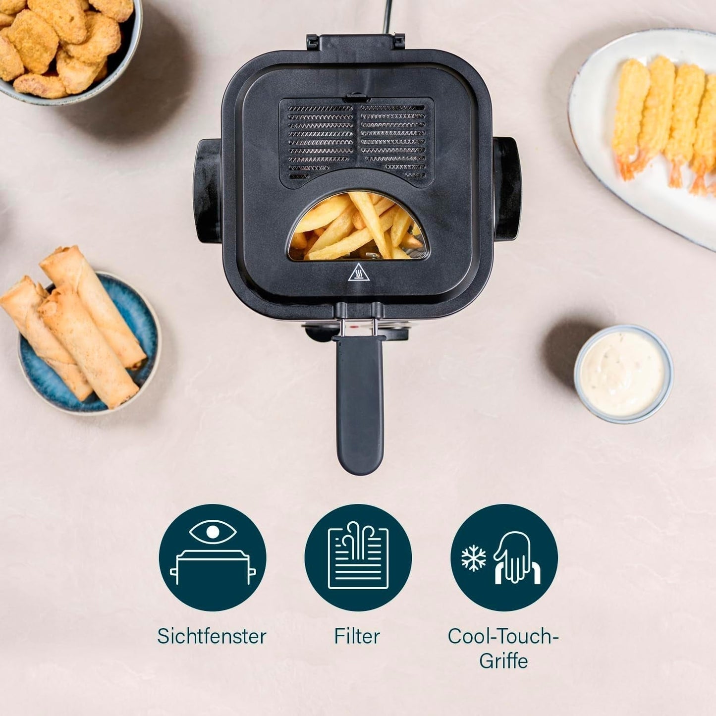 Princess 182611 Mini Fondue Fritéza - Rychlý ohřev - Pachový filtr - Kapacita 1,2 litru, Stříbrná domácí spotřebiče Naty Shop