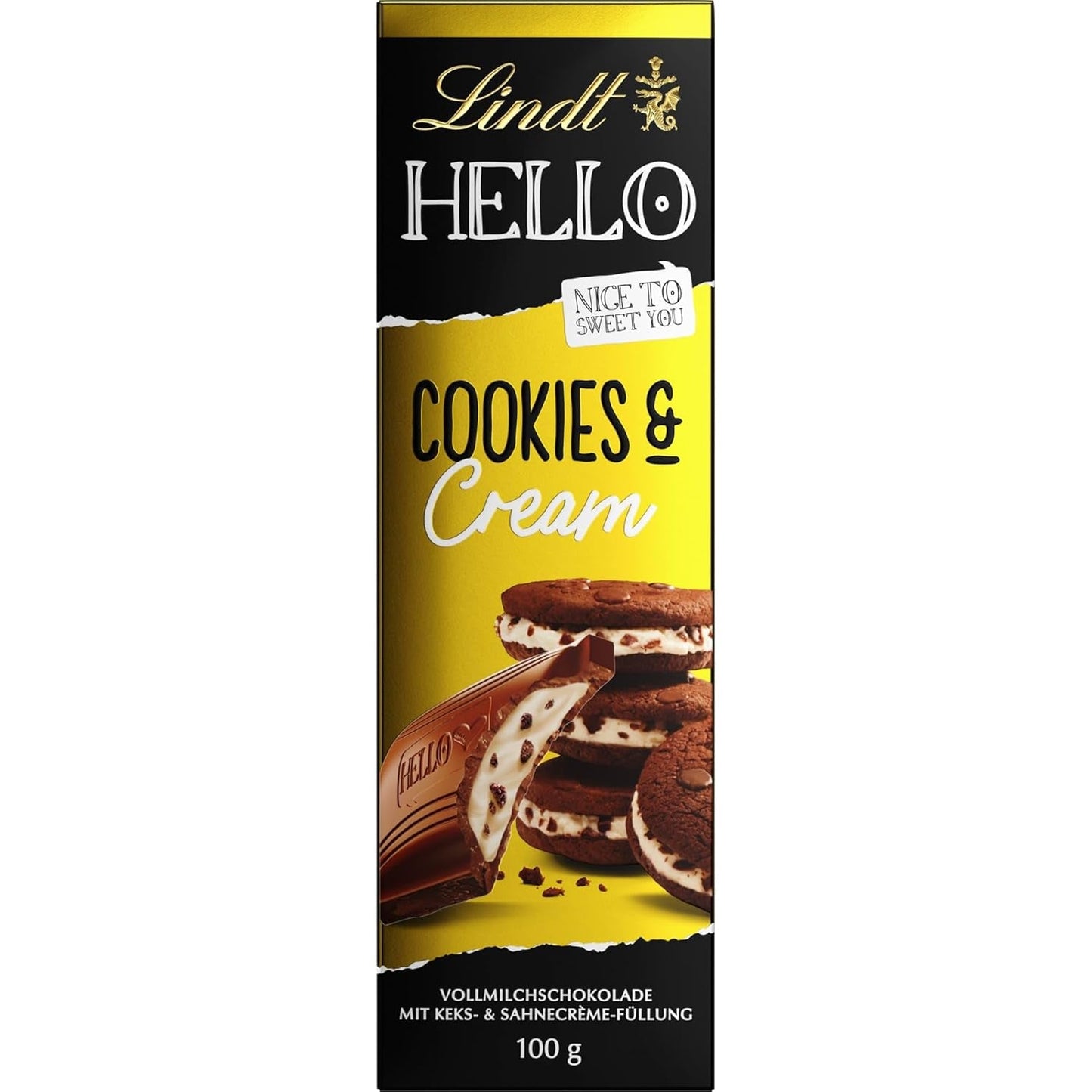 Lindt Hello Cookies & Smetanová čokoláda | Tyčinka 100g | Mléčná čokoláda se sušenkami a smetanovou náplní | Čokoládová tyčinka | Čokoládový dárek