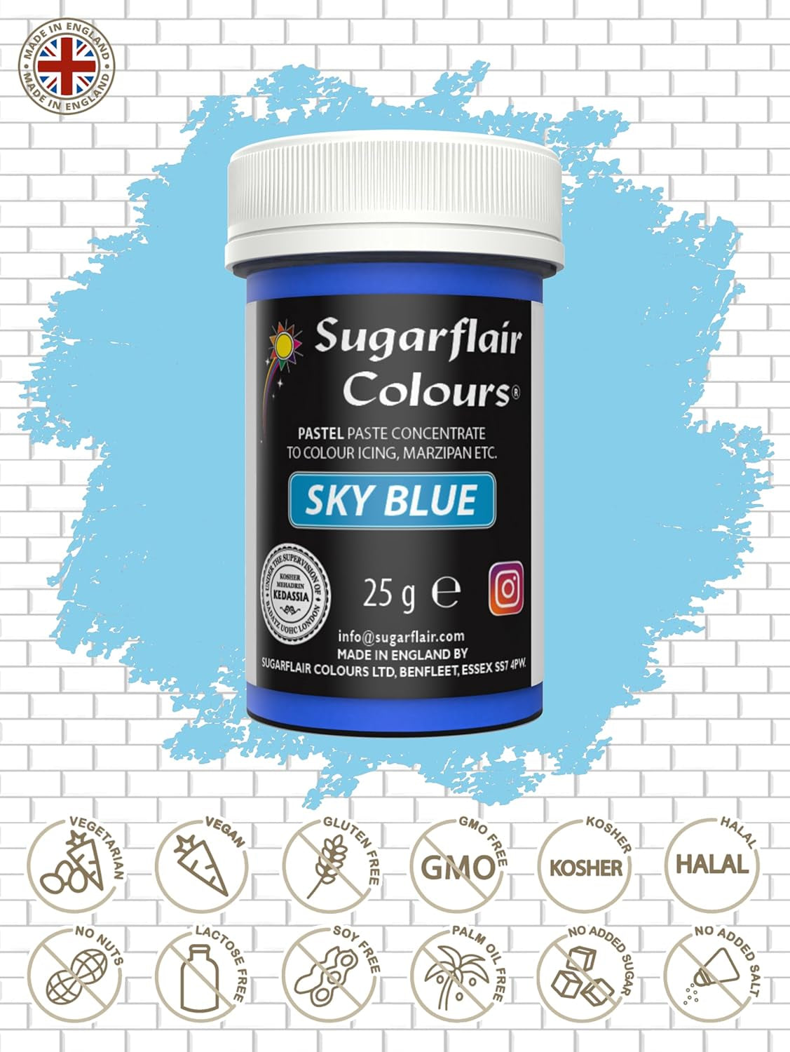 Potravinářské barvivo Sugarflair Paste Pastel Sky Blue, potravinářské barvivo na těstoviny, na fondán a marcipán, koncentrované barvy Spectral - 25 g