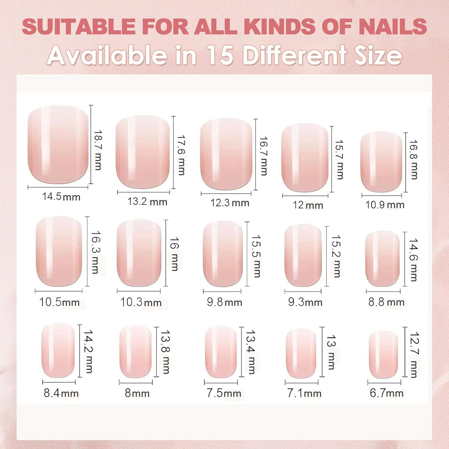 240ks Gradient Square Nails Set, Nude White Gradient Artificial Nails for Oil Pen Lepidlo, Medium Ombre Natural Falešné nehty pro ženy DIY (Nude Square)