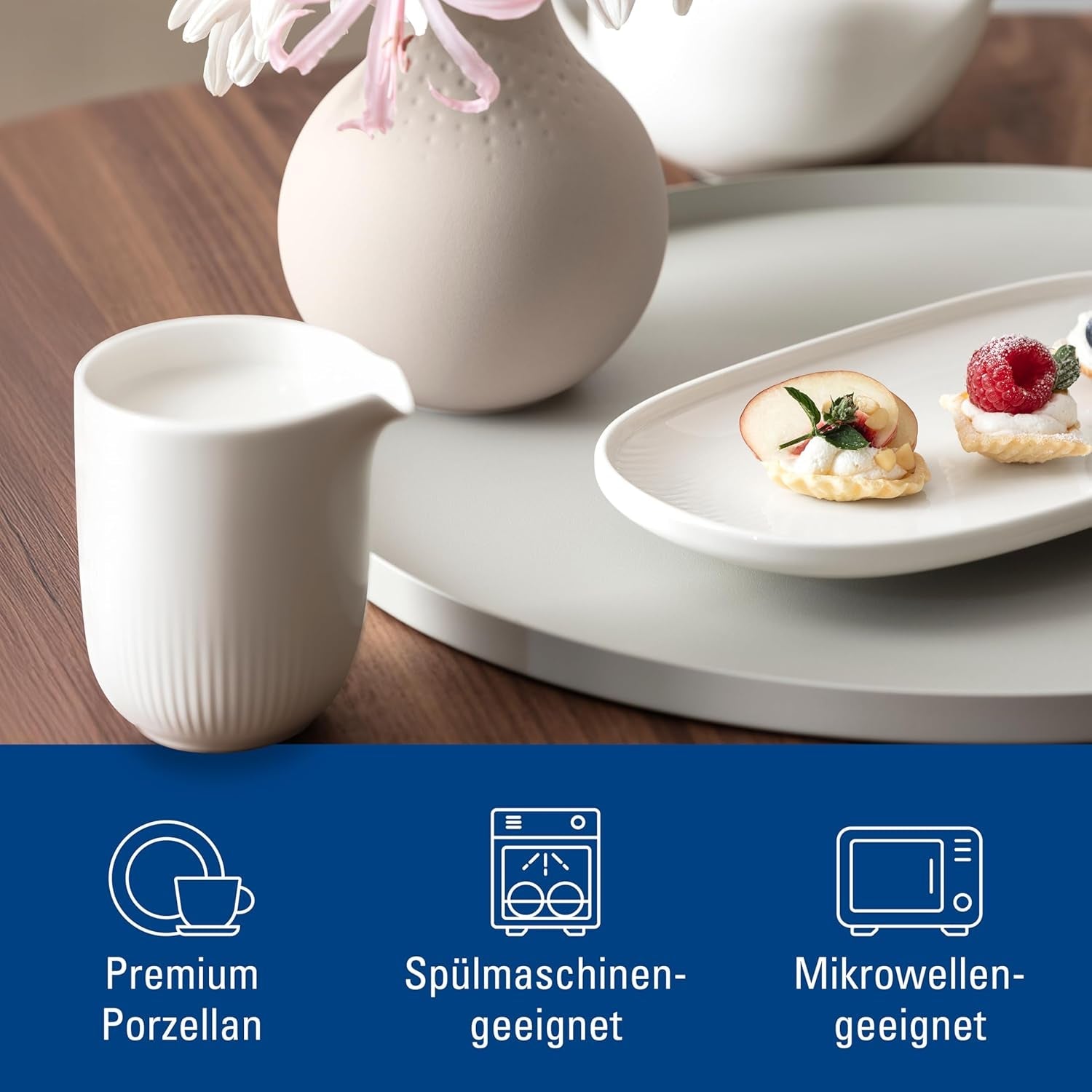 Villeroy & Boch - Afina Hrnek na mléko 170 ml, Bílý, Vhodné do myčky, Vhodné do mikrovlnné trouby, Karafa na mléko, Příslušenství na kávu, Keramický džbán, Podšálek, Nádobí, Prémiový porcelán