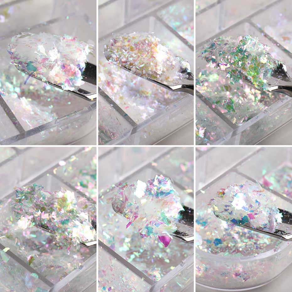 JMEOWIO Třpytky na nehty 12 mřížek Aurora Nail Art dekorace doplňky design nehtů