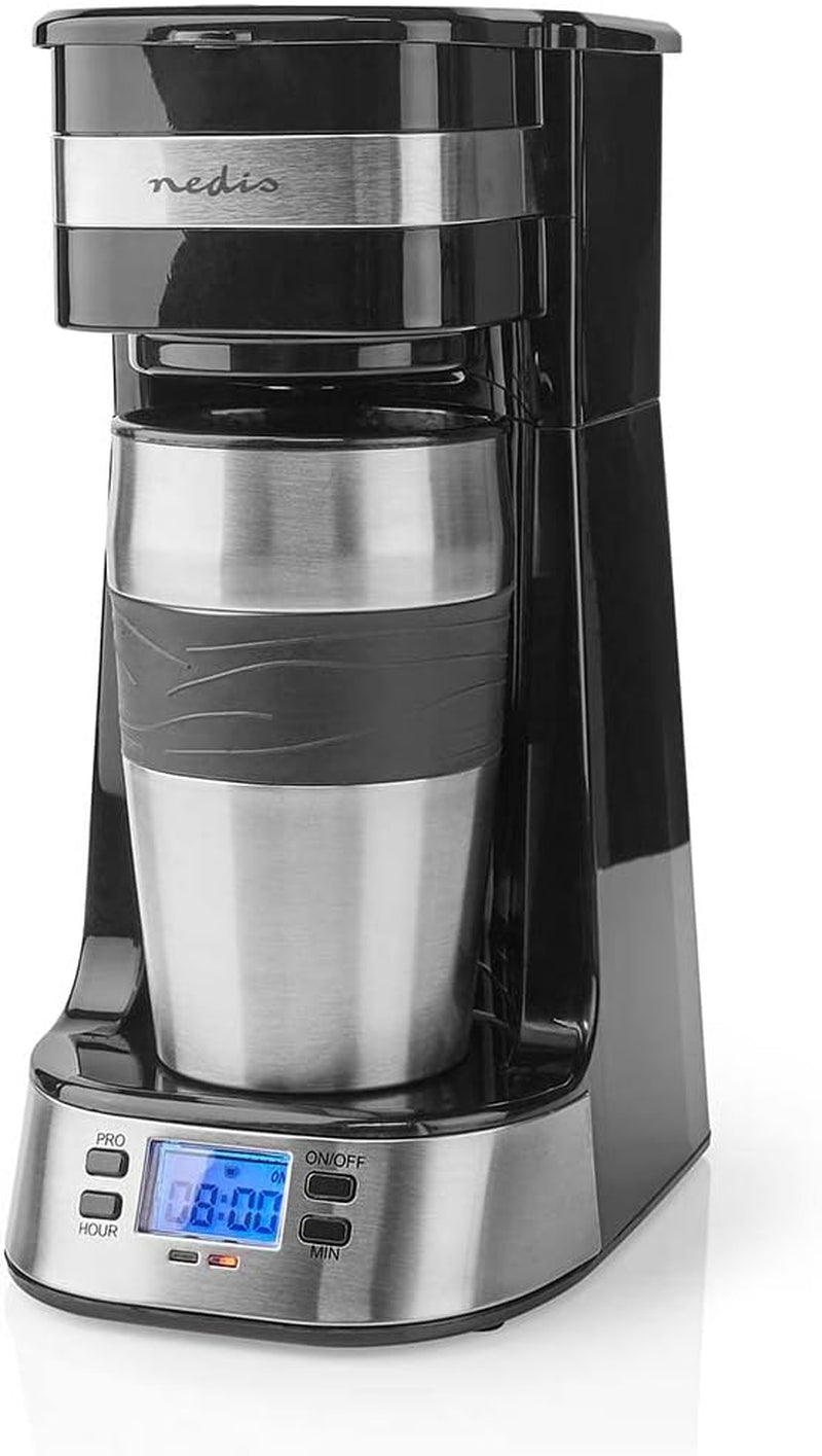 Espressor NEDIS - filtrovaná káva - 0,4 l - 1 šálek - časovač - černá / stříbrná