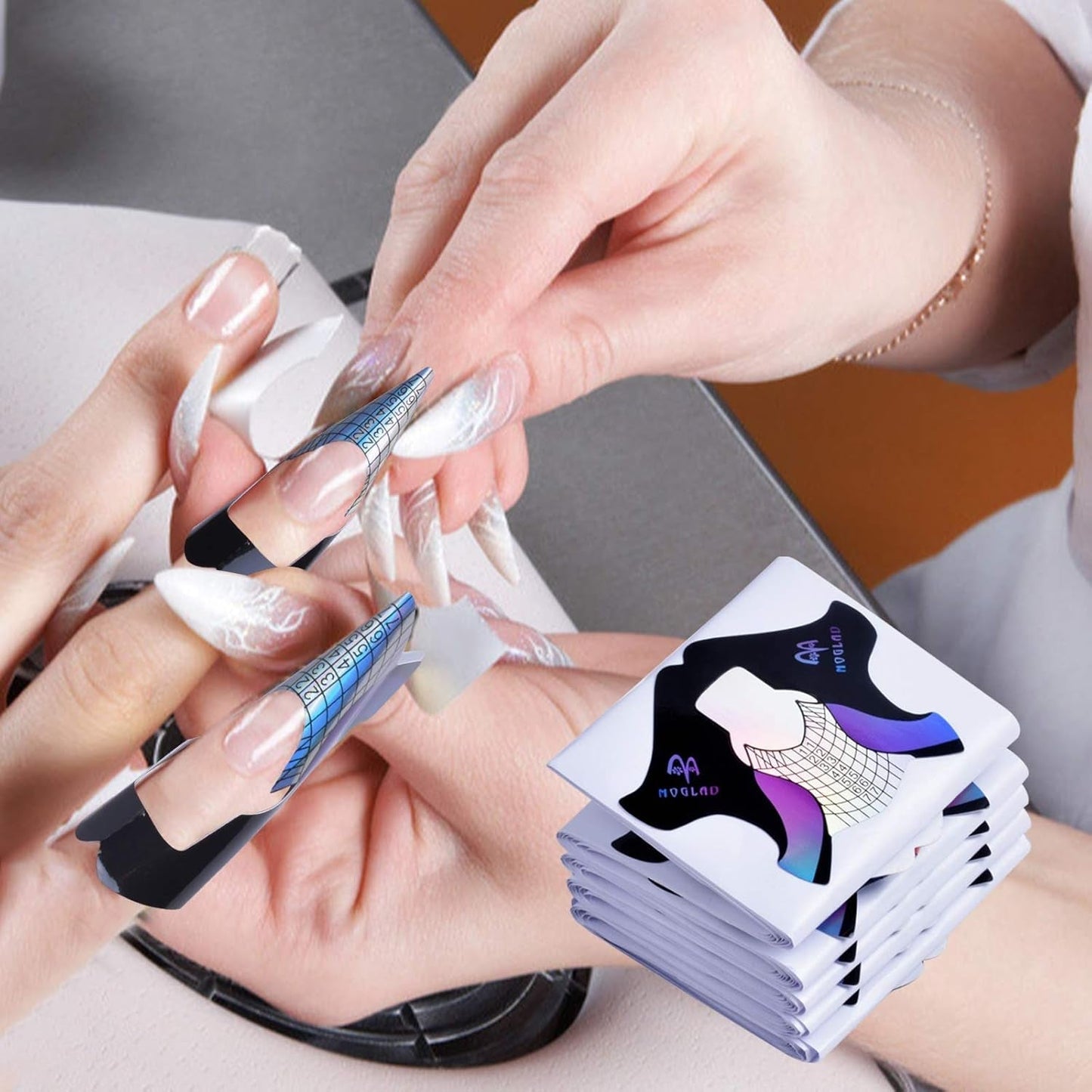 100 ks šablon na gelové nehty, doplňky na umělé nehty, samolepicí šablony na nehty pro nail art, gelové nehty, umělé nehty