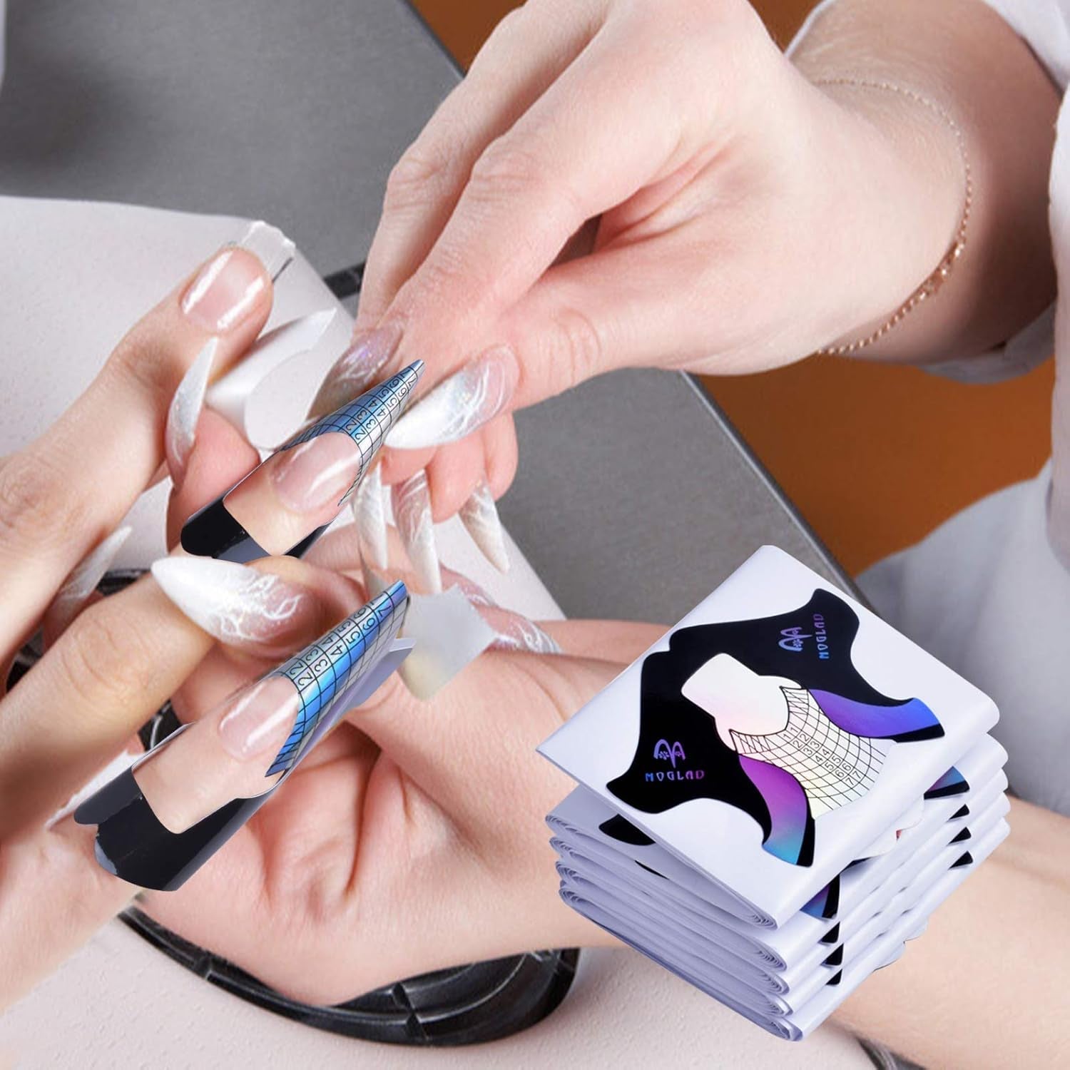 100 ks šablon na gelové nehty, doplňky na umělé nehty, samolepicí šablony na nehty pro nail art, gelové nehty, umělé nehty