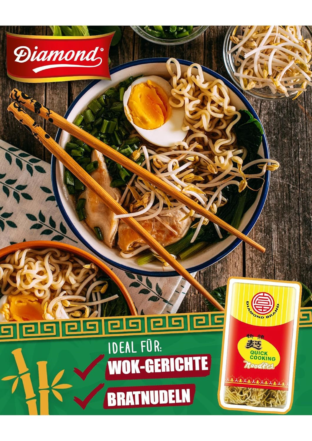 DIAMANTOVÉ instantní nudle bez vajec, instantní nudle z pšeničné mouky wok a přílohy – 1 x 500 g