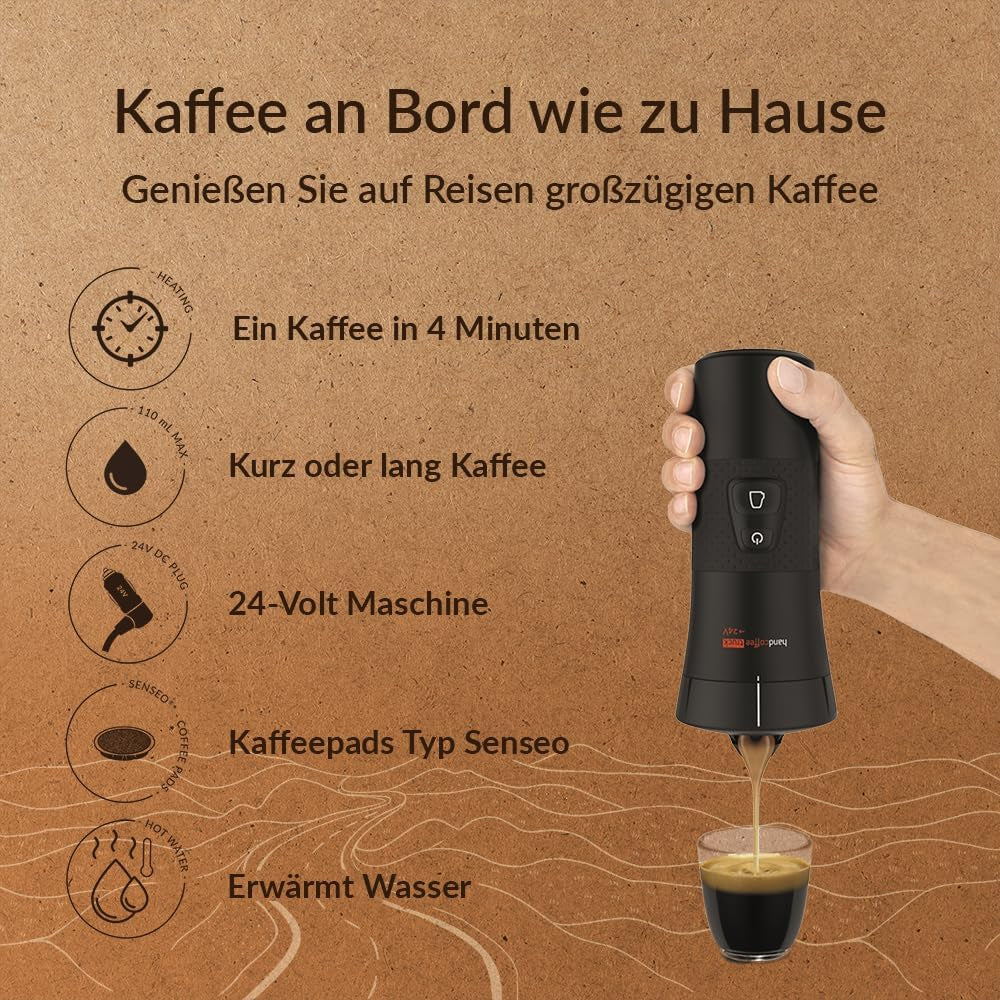 Handpresso - Handcoffee Truck 21010 | Espresso kávovar s kapslemi Senseo pro nákladní vozy 24V | 24V Truck Espresso kávovar, cestovní kapslový espresso kávovar | 24V truck espresso na cesty