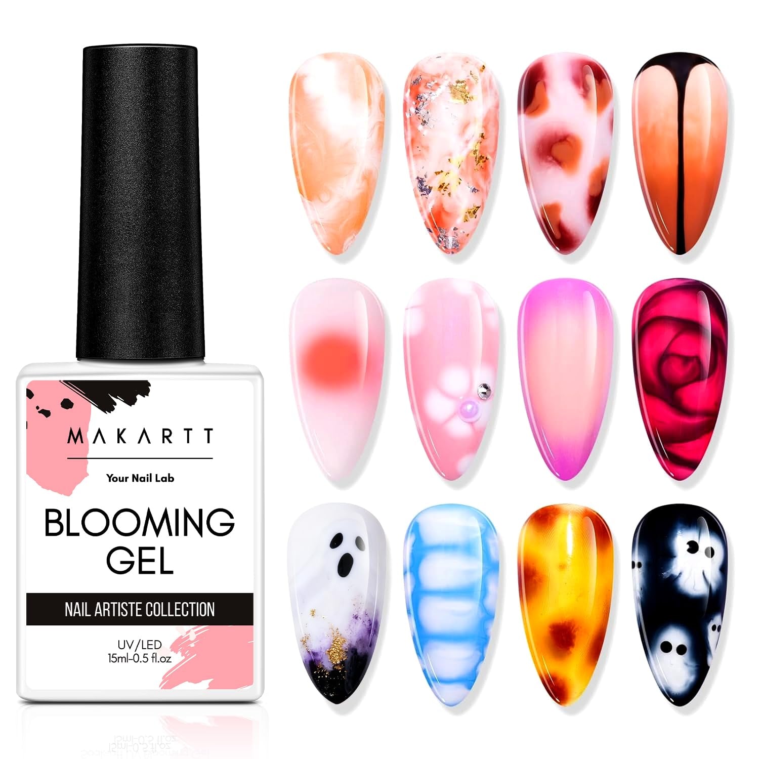 Makartt Blooming Gel Lak na nehty - 15ml Blooming Gel nail Polish Extender s mramorovou barvou, gelovou barvou, DIY manikúrou na nehty, květinami, zvířaty, akvarelem, kouzelnou manikúrou