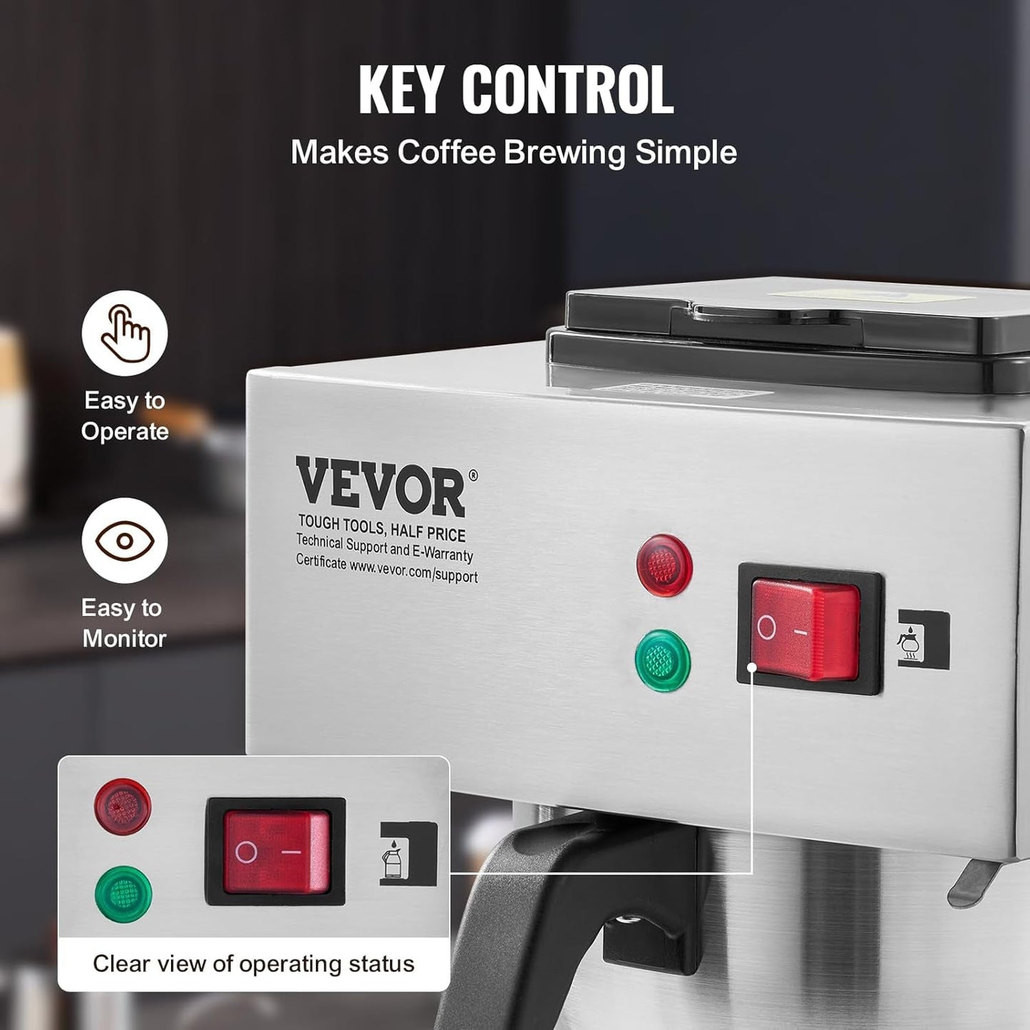 Komerční kávovar na espresso s filtrem na 12 šálků VEVOR se 3 skleněnými karafami a 3 topnými deskami Espresso kávovar z nerezové oceli s automatickým přívodem vody pro kancelářskou restauraci Kavárna