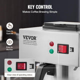 Komerční kávovar na espresso s filtrem na 12 šálků VEVOR se 3 skleněnými karafami a 3 topnými deskami Espresso kávovar z nerezové oceli s automatickým přívodem vody pro kancelářskou restauraci Kavárna