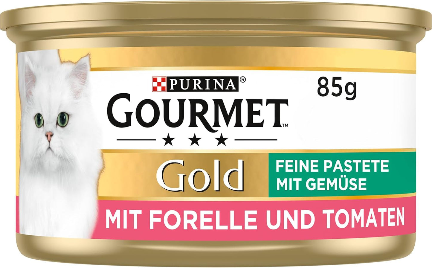 Jemná paštika Gourmet Gold se zeleninou, mokré krmivo pro kočky se pstruhem a rajčaty, balení 12 ks (12 x 85 g)