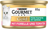 Jemná paštika Gourmet Gold se zeleninou, mokré krmivo pro kočky se pstruhem a rajčaty, balení 12 ks (12 x 85 g)