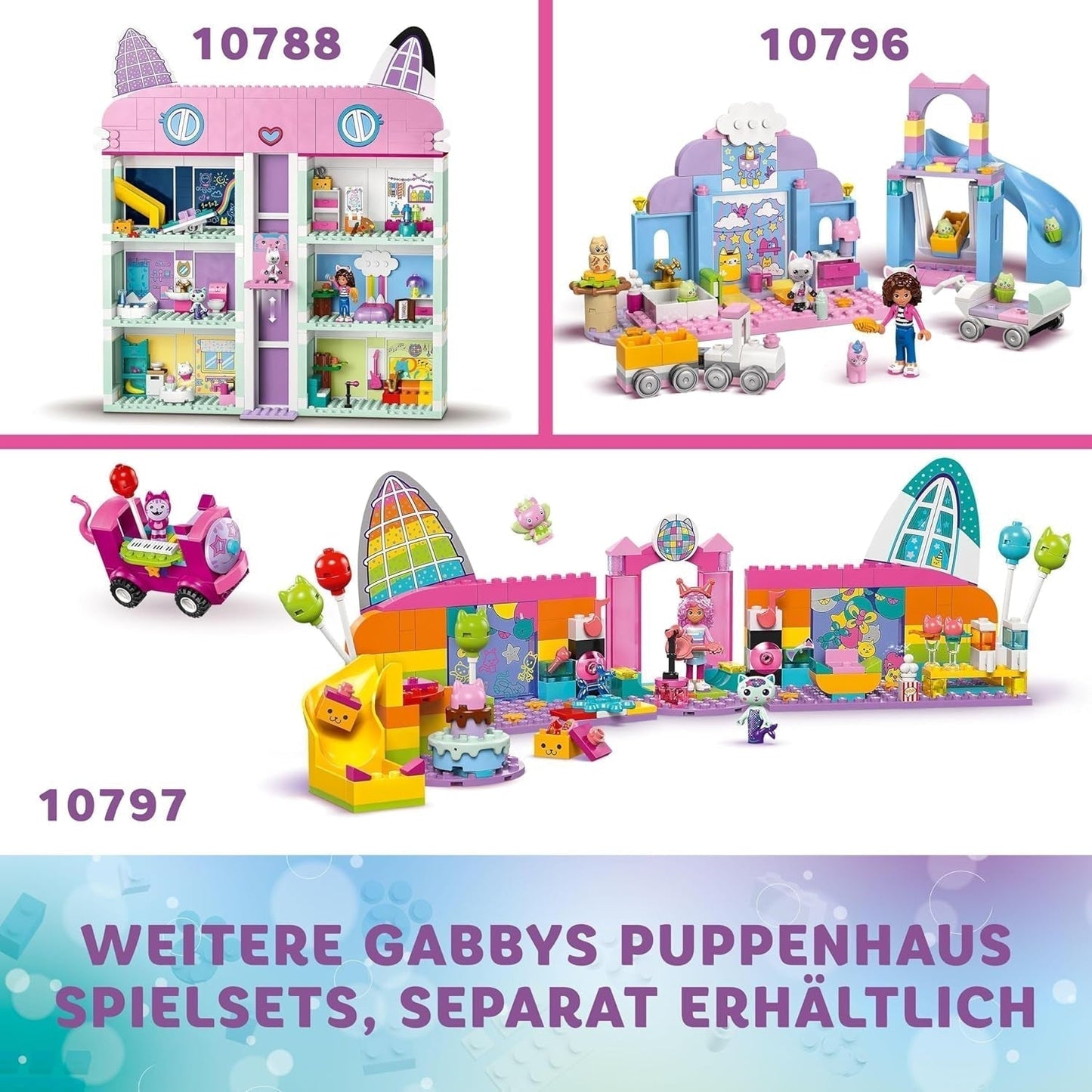 LEGO 4+ Gabby's domeček pro panenky Gabby's Little Kitty Ears Hrací zvířátka Dětská hračka se skluzavkou a figurkami Dárek pro dívky a chlapce Kreativní hračka na hraní 10796 Stavebnice Beuche den LEGO-Store