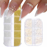 GZMAYUEN Nail Art Perlen Micro Caviar Für Nägel, 0,3-3 mm Goldene Silber Mini Caviar Strasssteine, Weiß Béžový Mini Nägel Perlen Mikroperlen Dekor Für Nägel