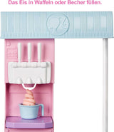 Série Barbie You Can Be Anything, Zmrzlinárna, 1x Panenka Barbie s blond vlasy, Stroj na zmrzlinu, Barbie Play-Doh, Doplňky na pečení, Dárek pro děti, Hračka od 3 let, HCN46