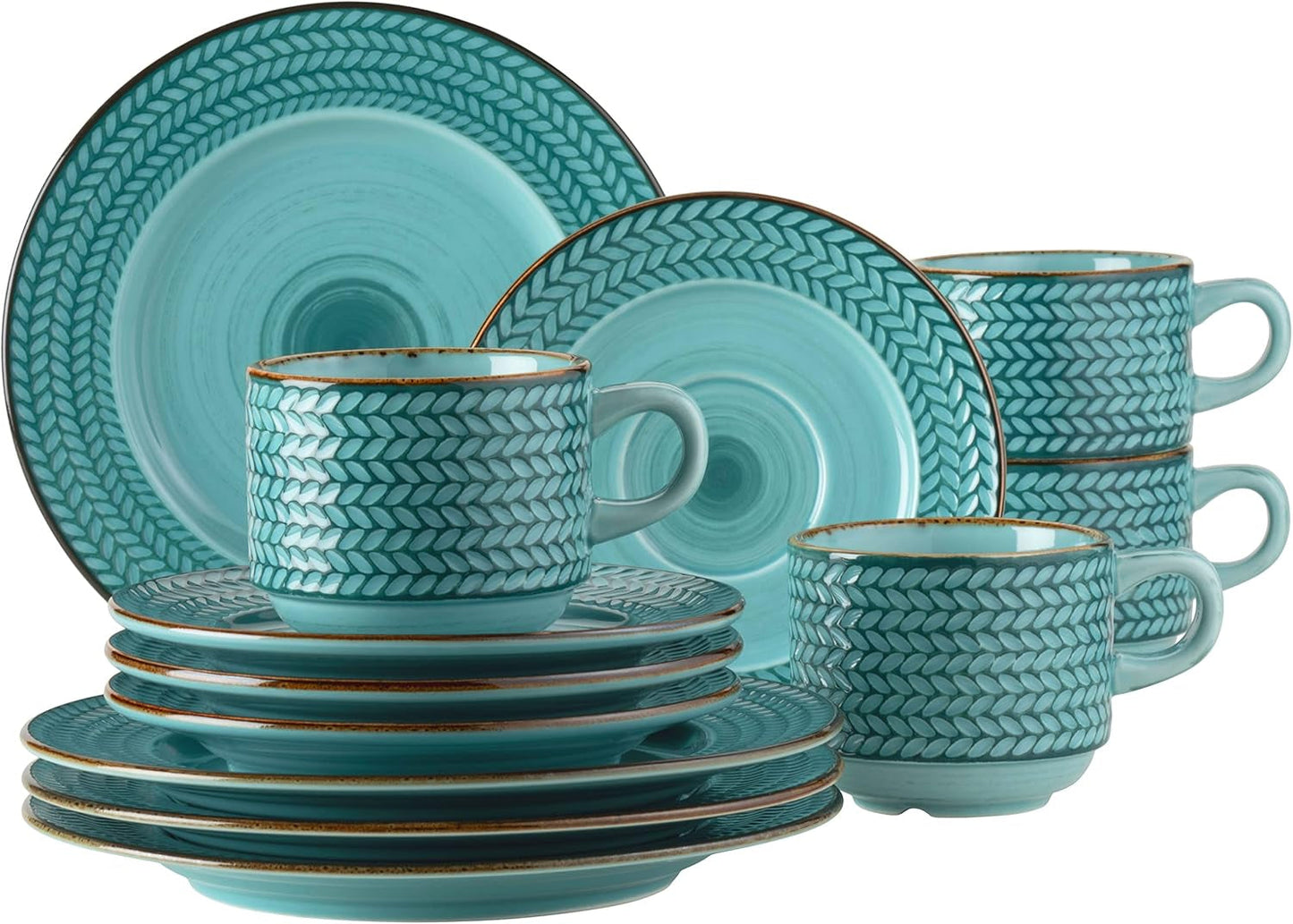 Kávový set Prospero Premium pro 4 osoby, kvalita restaurace, 12dílný moderní kávový servis v jedinečném stylu vintage, odolný porcelán, modrá