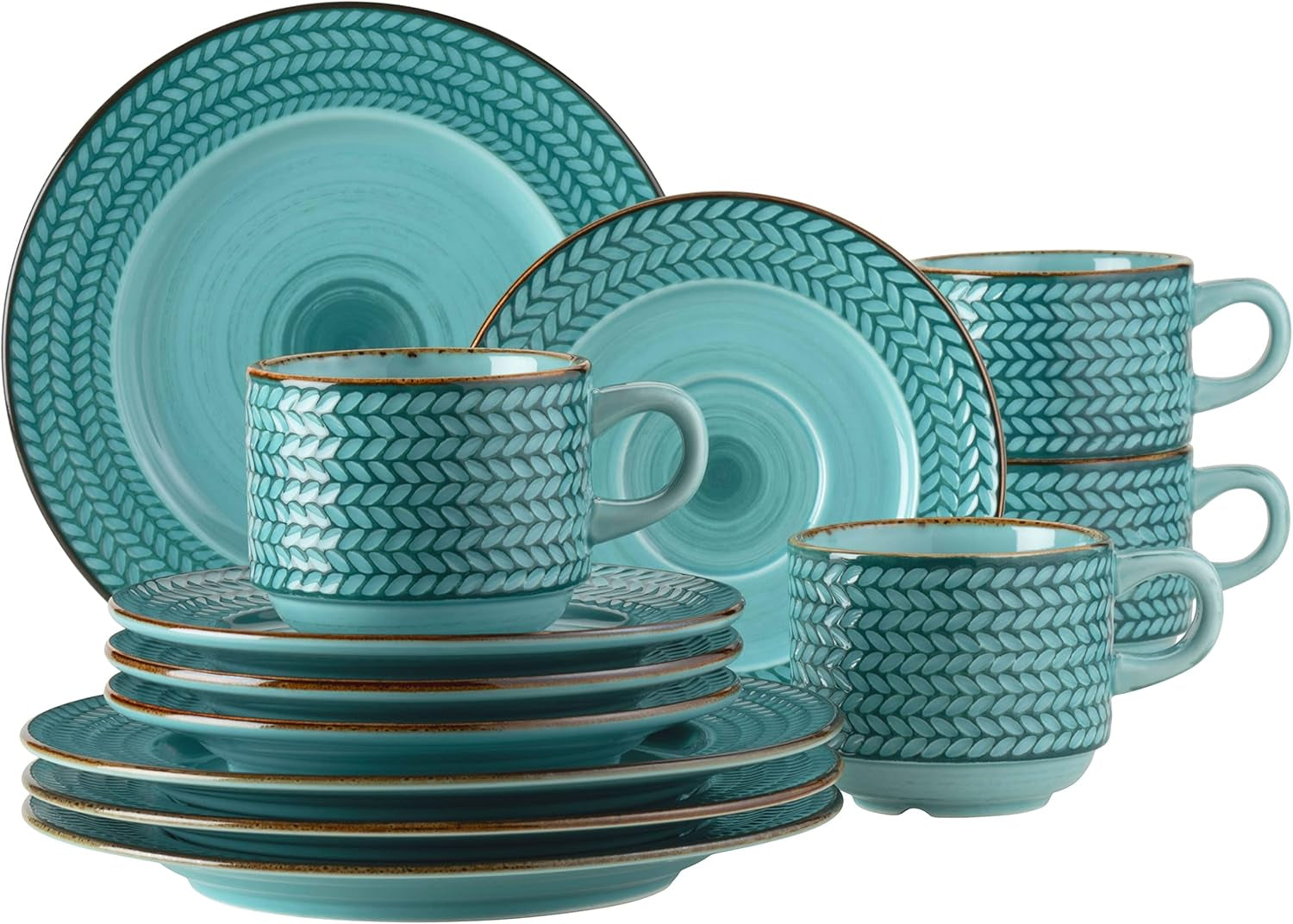 Kávový set Prospero Premium pro 4 osoby, kvalita restaurace, 12dílný moderní kávový servis v jedinečném stylu vintage, odolný porcelán, modrá