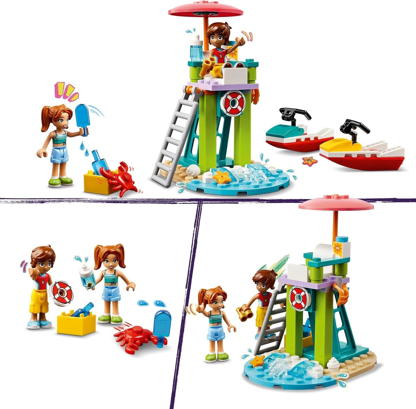 LEGO Friends plavčíková vyhlídková věž s vodními skútry, dětská hračka, tip na dárek pro dívky a chlapce od 5 let se 2 figurkami a delfínem, hračka pro vodní skútry 42623 Stavebnice Besuche den LEGO-Store