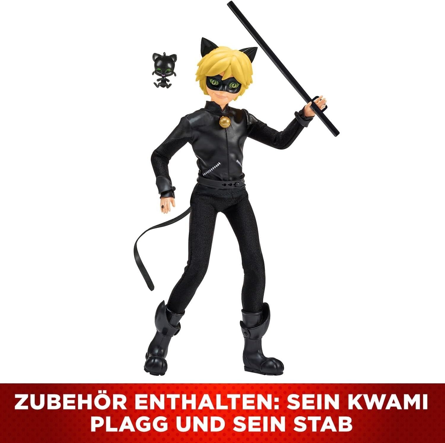BANDAI - Miraculous Ladybug - 26cm panenka Mannequin - Motan Noir - Oficiálně licencovaná panenka Miraculous - Motan Noir Kloubová panenka - Hračka pro děti od 4 let - P50002