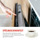 alpina Geschirrset 8 osob - 40 řad Steingut Geschirr - Teller Set mit Speiseteller, Schalen und Kaffeebecher - Camping Geschirr - Mikrowelle- und Spülmaschinengeeignet - Weiß