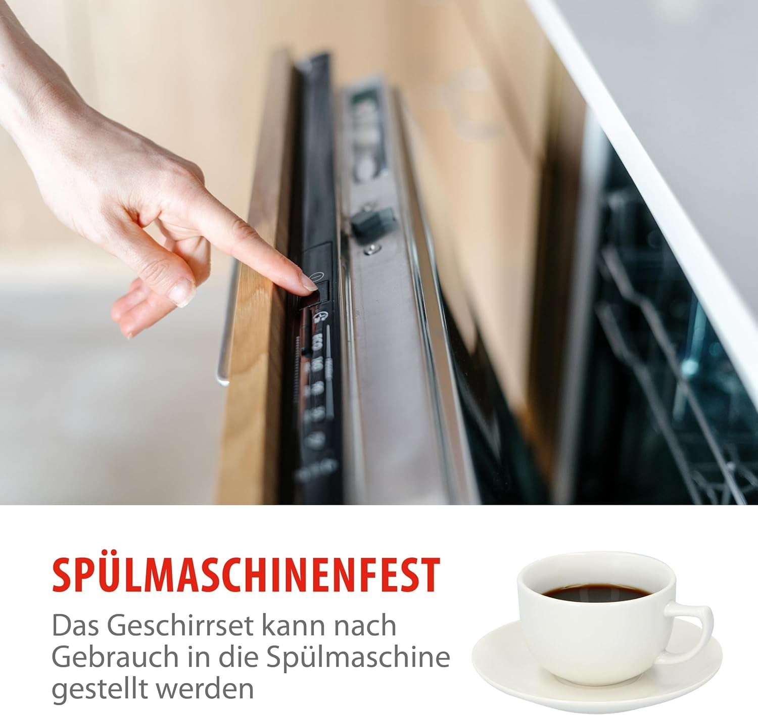 alpina Geschirrset 8 osob - 40 řad Steingut Geschirr - Teller Set mit Speiseteller, Schalen und Kaffeebecher - Camping Geschirr - Mikrowelle- und Spülmaschinengeeignet - Weiß