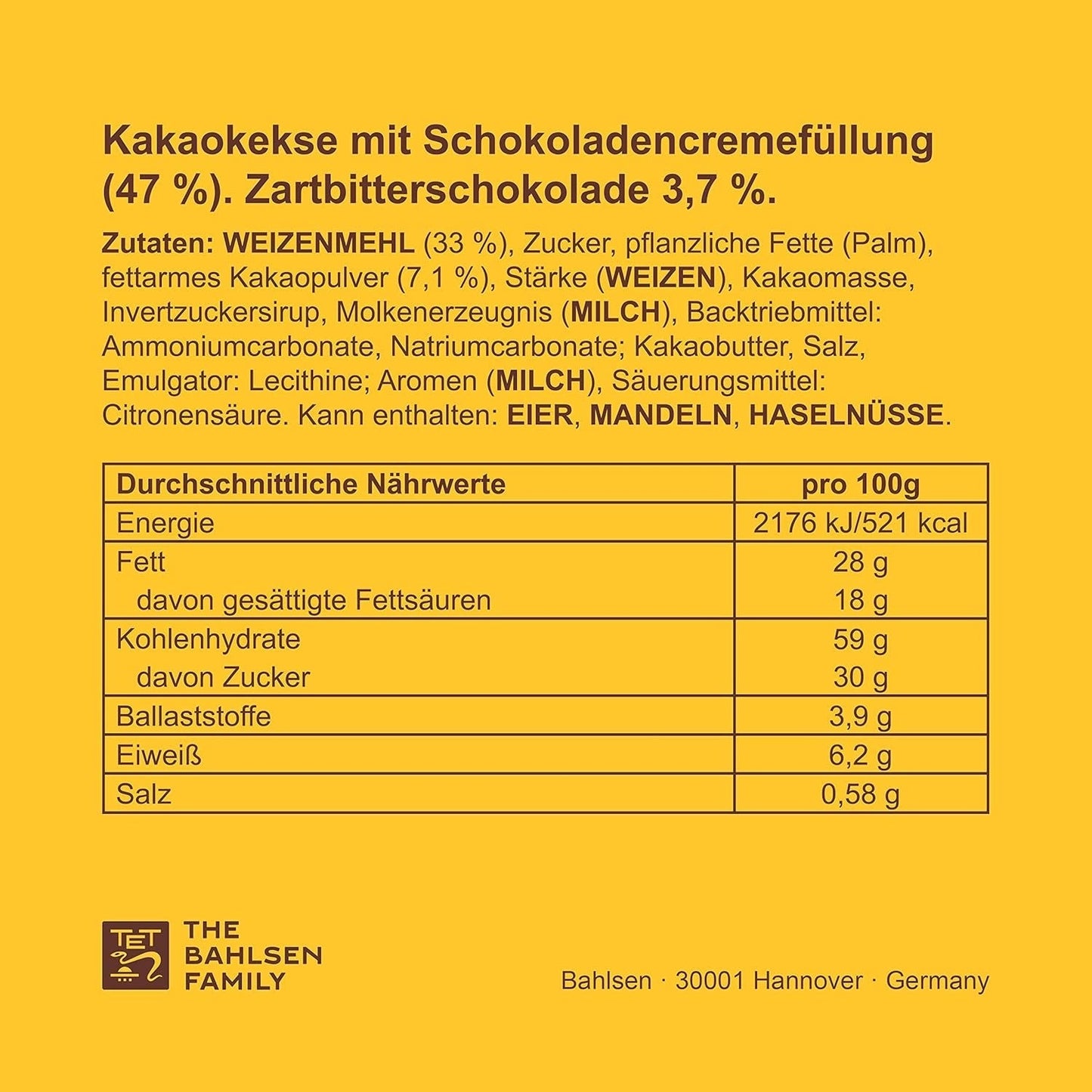 Křupavé sušenky s kakaem a krémem z tmavé čokolády, balení 14 ks, na uskladnění nebo prodej (14 x 190 g)