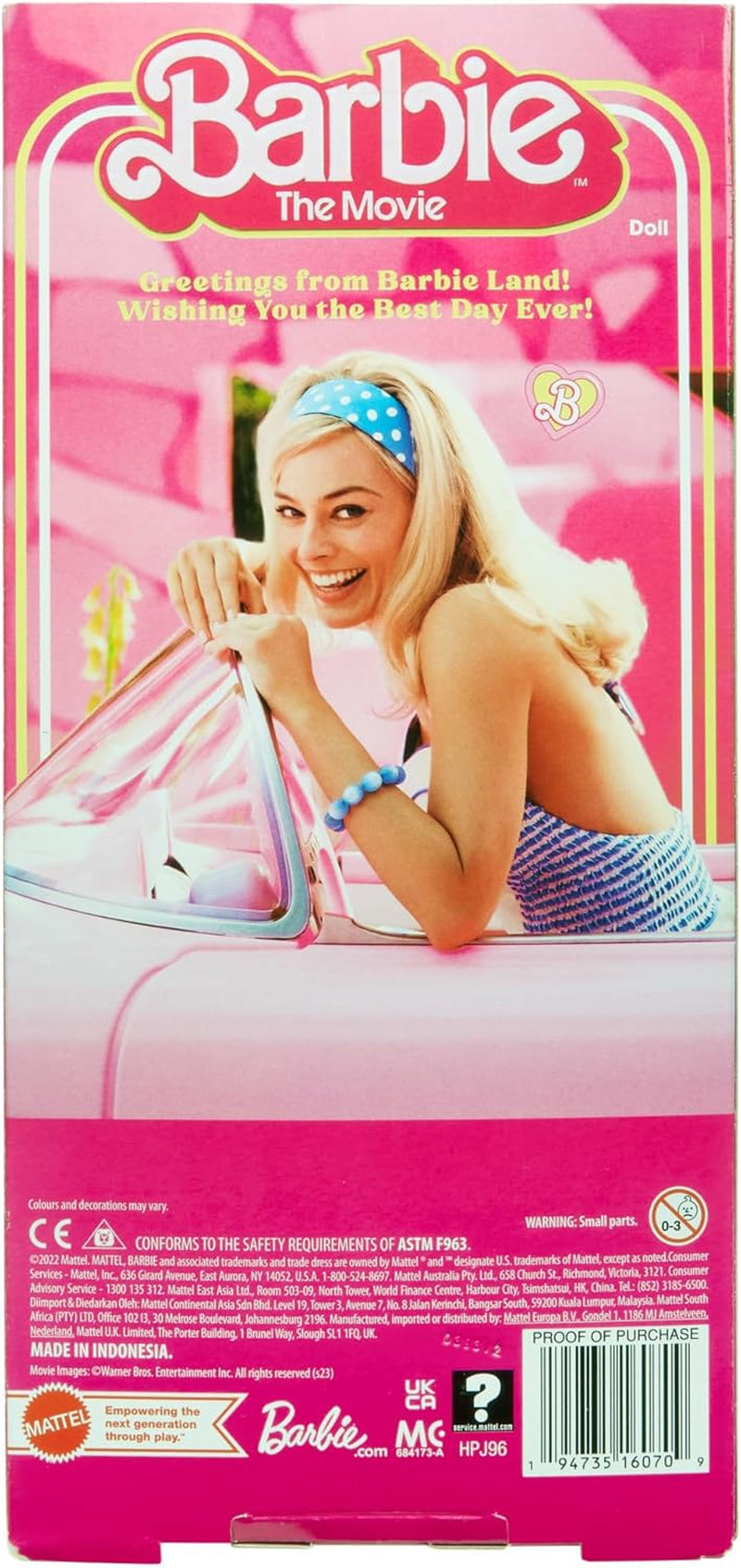 Panenka Barbie Filmová panenka v růžových a bílých šatech a náhrdelník Daisy Margot Robbie Sběratelská hračka pro 3 roky HPJ96