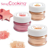 Scrapcooking - Sada 3 kovových potravinářských barviv - Potravinářské barvivo: zlaté, růžové zlato a rubínové - Jedlé potravinářské barvivo na pečení, dorty, sušenky, dorty, čokoláda - 4019