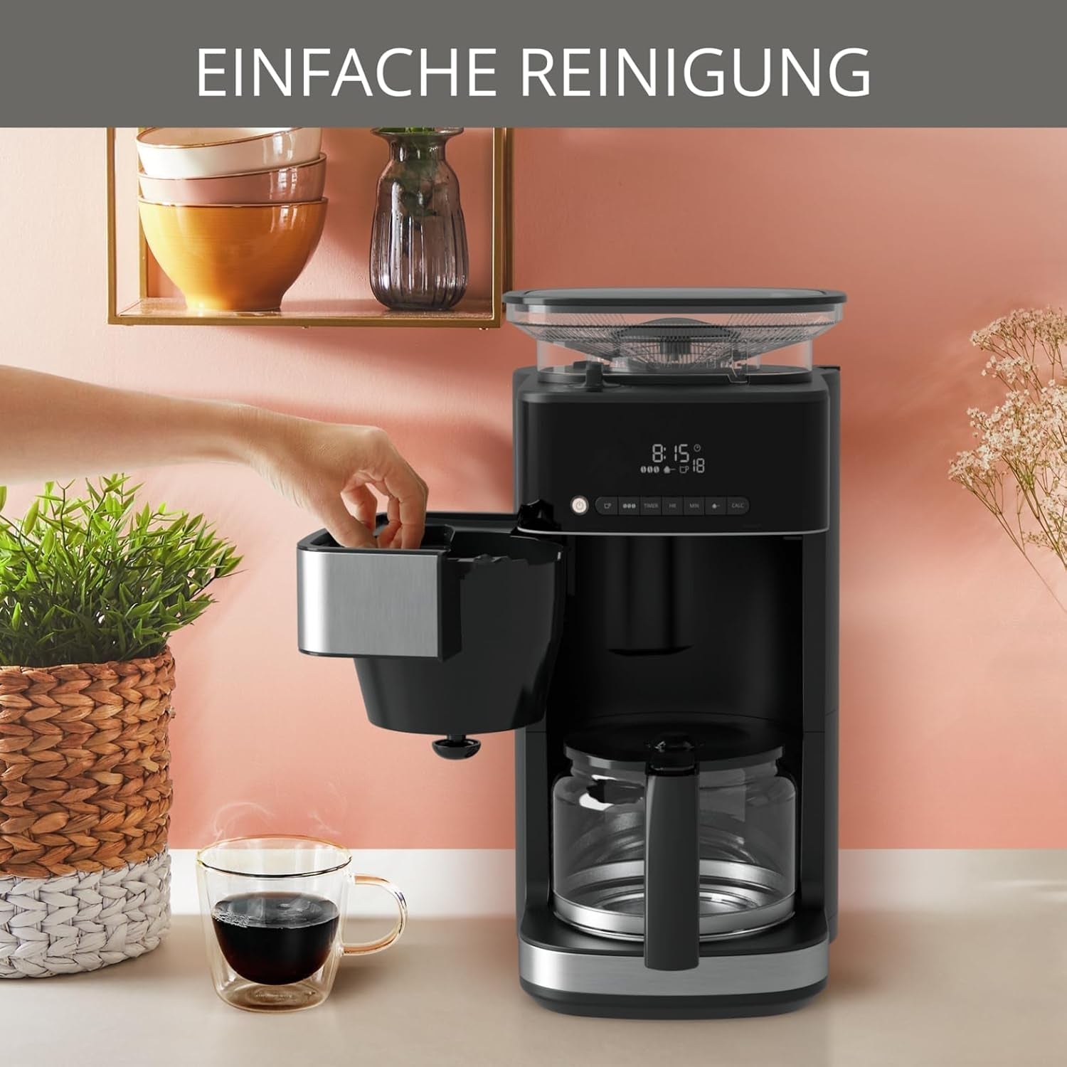 Krups Espresso kávovar KM8328 mletí s mlýnkem | 24hodinový časovač | Nádoba na obilí 180 g | Kapacita 1,25 l až pro 15 šálků kávy | Funkce automatického vypnutí | 3 nastavení mletí | Černý