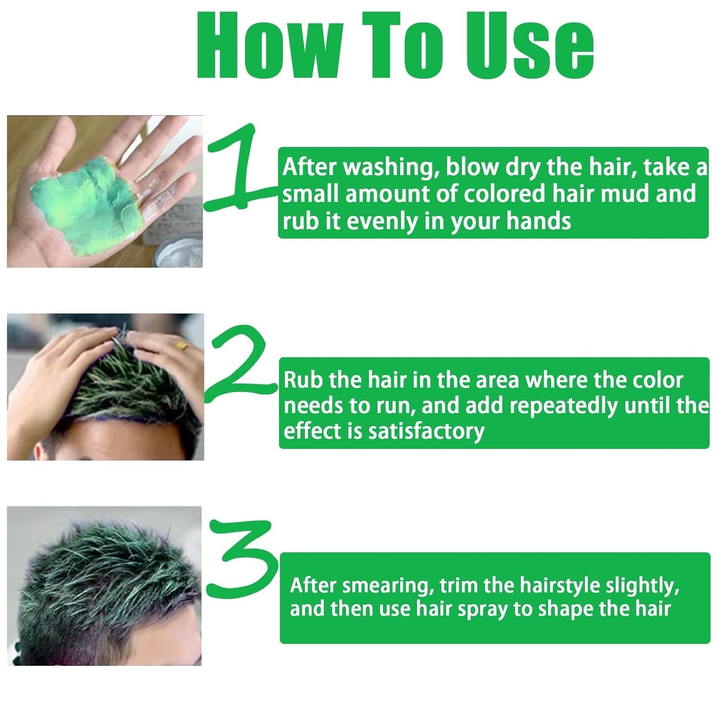 Dočasný zelený vosk na vlasy, dočasný lak na vlasy Crazy Green, smývatelné polopermanentní bahno, jednorázová barva na vlasy, pasta na vlasy pro okamžitý styling, přírodní barva na vlasy na večírky, aktivity a barva na vlasy Halloween Naty Shop