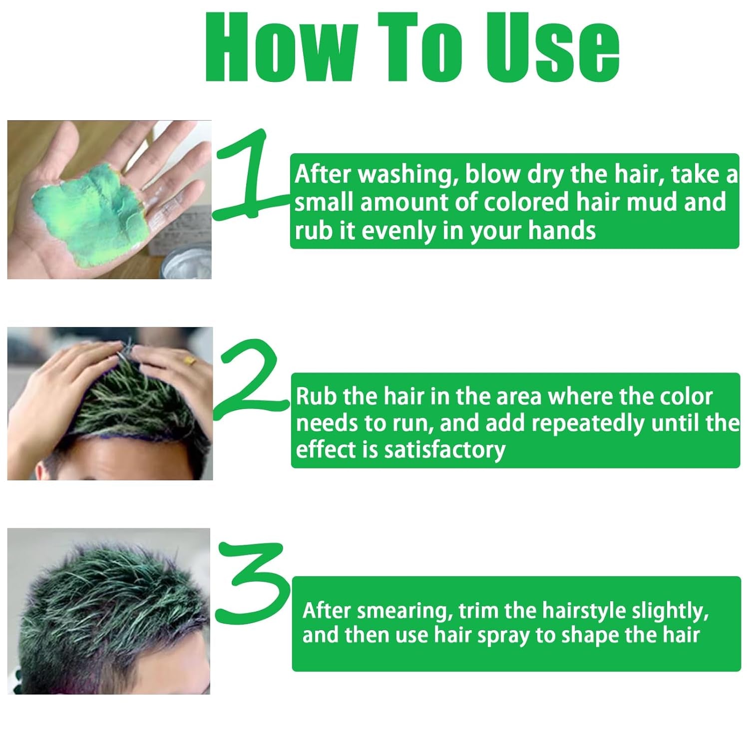 Dočasný zelený vosk na vlasy, dočasný lak na vlasy Crazy Green, smývatelné polopermanentní bahno, jednorázová barva na vlasy, pasta na vlasy pro okamžitý styling, přírodní barva na vlasy na večírky, aktivity a barva na vlasy Halloween Naty Shop