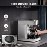 Komerční kávovar na espresso s filtrem na 12 šálků VEVOR se 3 skleněnými karafami a 3 topnými deskami Espresso kávovar z nerezové oceli s automatickým přívodem vody pro kancelářskou restauraci Kavárna