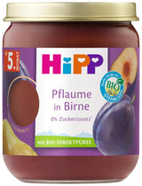 HiPP Bio švestky s příchutí hrušky (6 x 160 g), od 5 měsíců, bez přidaného cukru, zvláště intenzivní ovocná příchuť, nejlepší bio kvality.