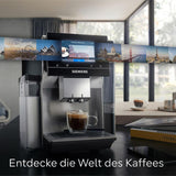 Siemens EQ700 plně automatický kávovar na espresso, velká barevná TFT obrazovka, 36 teplých a studených nápojů, studené vaření, funkce 2 šálků, ovládání aplikací, automatický čisticí systém, černá nerezová ocel, TQ717D03