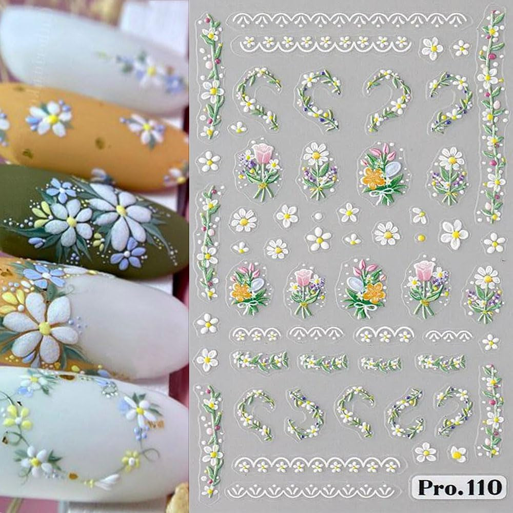 5ks Geprägte Gänseblümchen Nagelsticker Selbstklebend Blumen Nagelaufkleber Gänseblümchen Schmetterling Nagel Sticker Nageldesign Aufkleber Nägel Zubehör Blume Nail Sticker Flower Nail Art Stickers