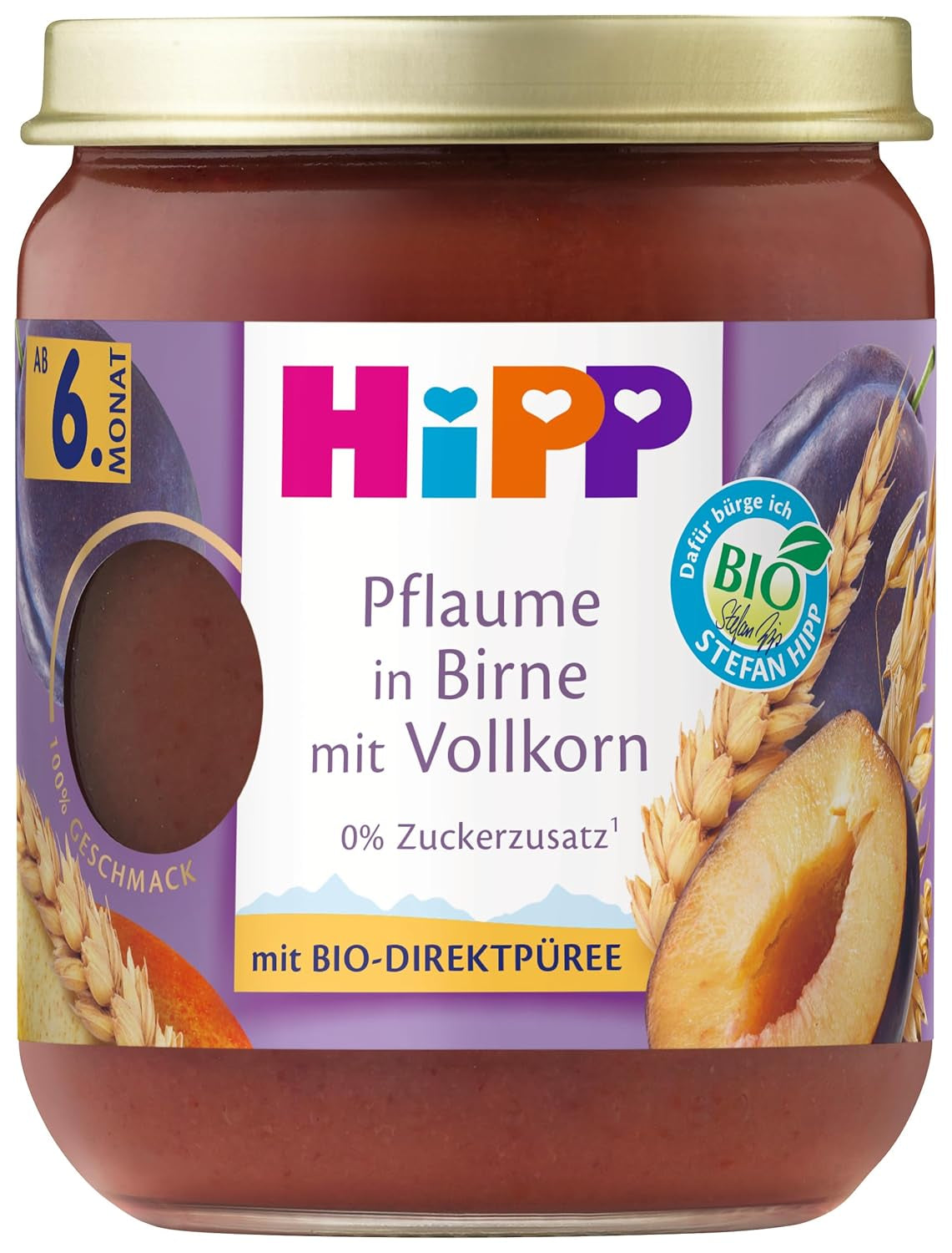 HiPP Bio ovoce a cereálie s hruškou, švestkami a celozrnnou pšenicí, 160g, balení 6 ks (6x160g)