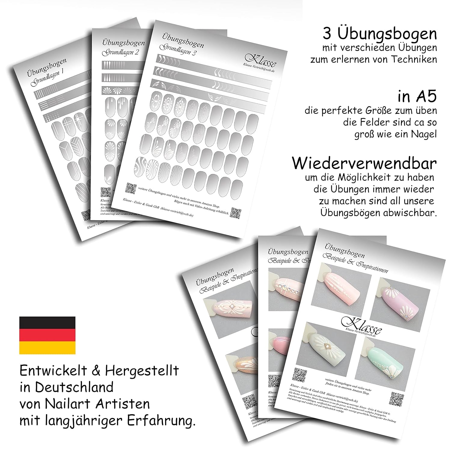 Übungsbögen Nageldesign Nailart (Grundlagen) 3Er Set Übungsbogen Starterset Übung Schulung Tipps Nagelset Nagelart Zubehor Zubehör Nail Art Zum Lernen Ohne Samolepky Folie Brush Stamper ÜB001