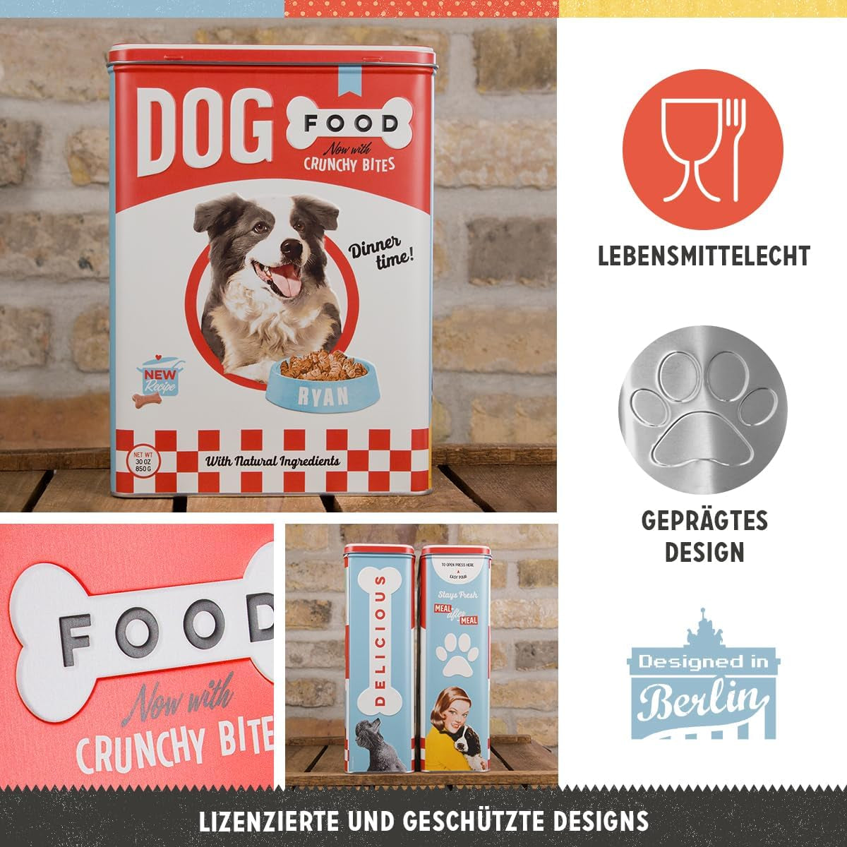 Nostalgic-Art Retro úložný box XL, 4 l, Krmivo - tip na dárek pro majitele psů, úložný box na suché krmivo, vintage design Krabice na potraviny Naty Shop
