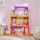 KidKraft Kayla dřevěný domeček pro panenky s nábytkem a doplňky, 3patrová herní sada pro 30cm panenku, hračka pro děti od 3 let, 65092 – exkluzivně na Amazonu