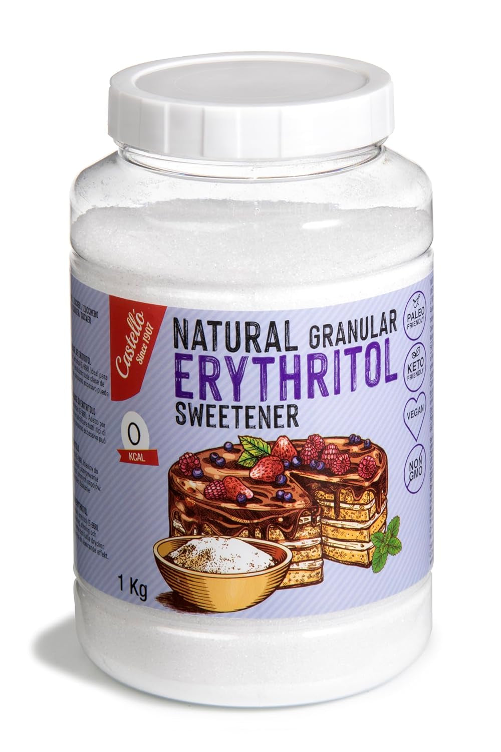 Natürliches Erythrit - Kristallzucker | 10G = 7G Zucker | Natürlicher Zuckerersatz - 0 kalorií - 0 Glykämischer Index - Keto Und Paleo - 0 Netto-Kohlenhydrát - Kein GVO - Castello od roku 1907-1Kg Sladidla Naty Shop 1 kg (1Er Pack)