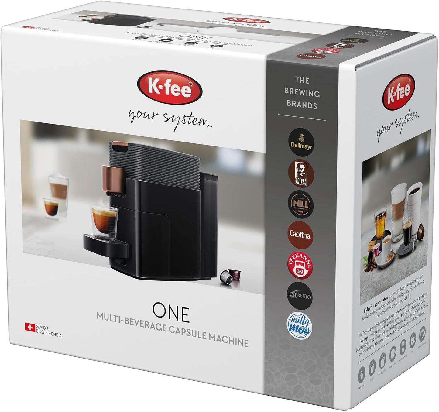 Espresso kávovar s kapslemi K-FEE ONE na kávu, čaj a kakao | Kompaktní espresso | Rychlý ohřev | Nádrž na vodu 0,8 l | 19 barů | Černá měď | Vítěz testu Stiftung Warentest 2023