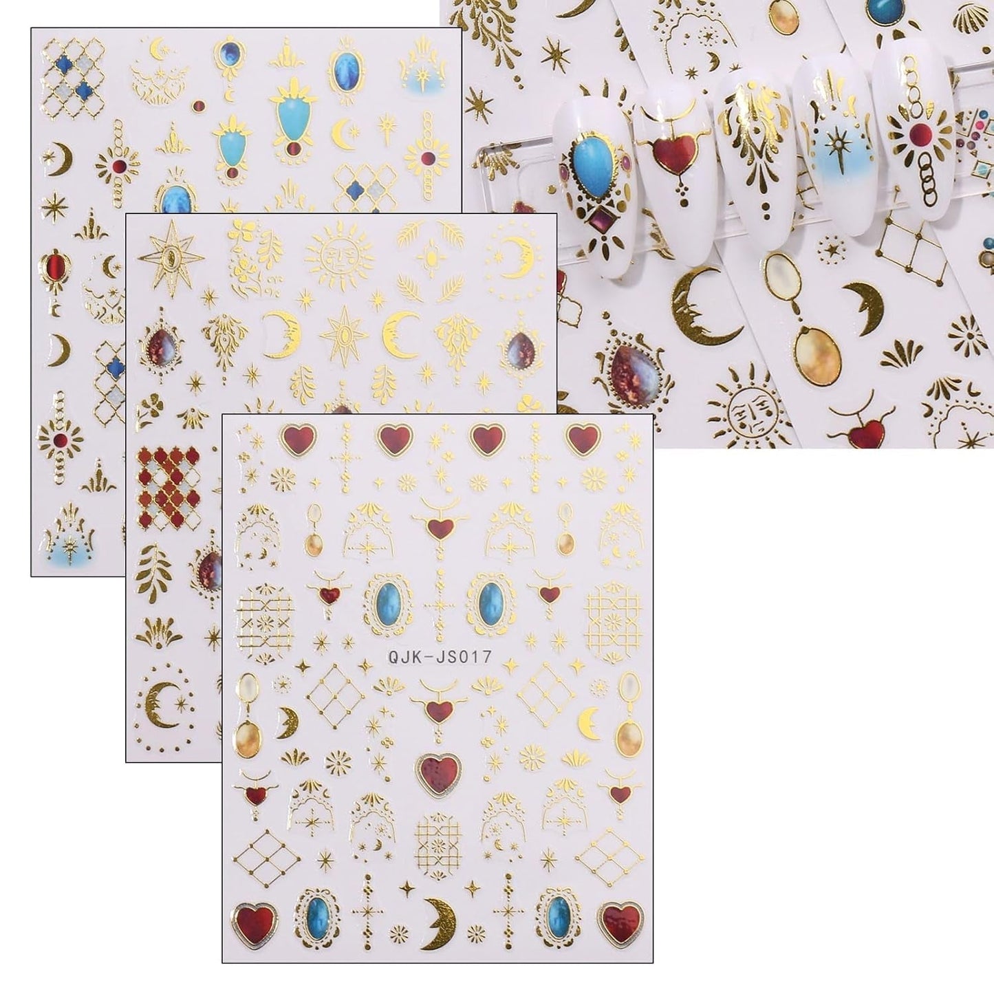 JMEOWIO Nálepka na nehty Herz Mond Stern 9 Blatt Nálepka na nehty Selbtklebend Nagelaufkleber Bunt Dekoration Nageldesign Zubehör